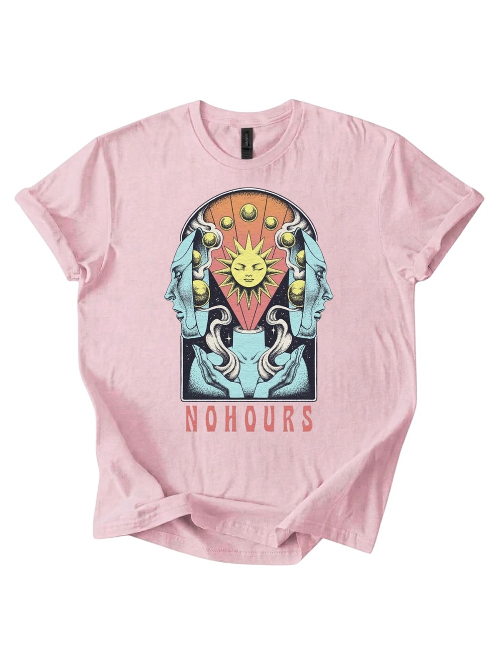 Gildan Pink Graphic Tee - Sun & Faces Design
